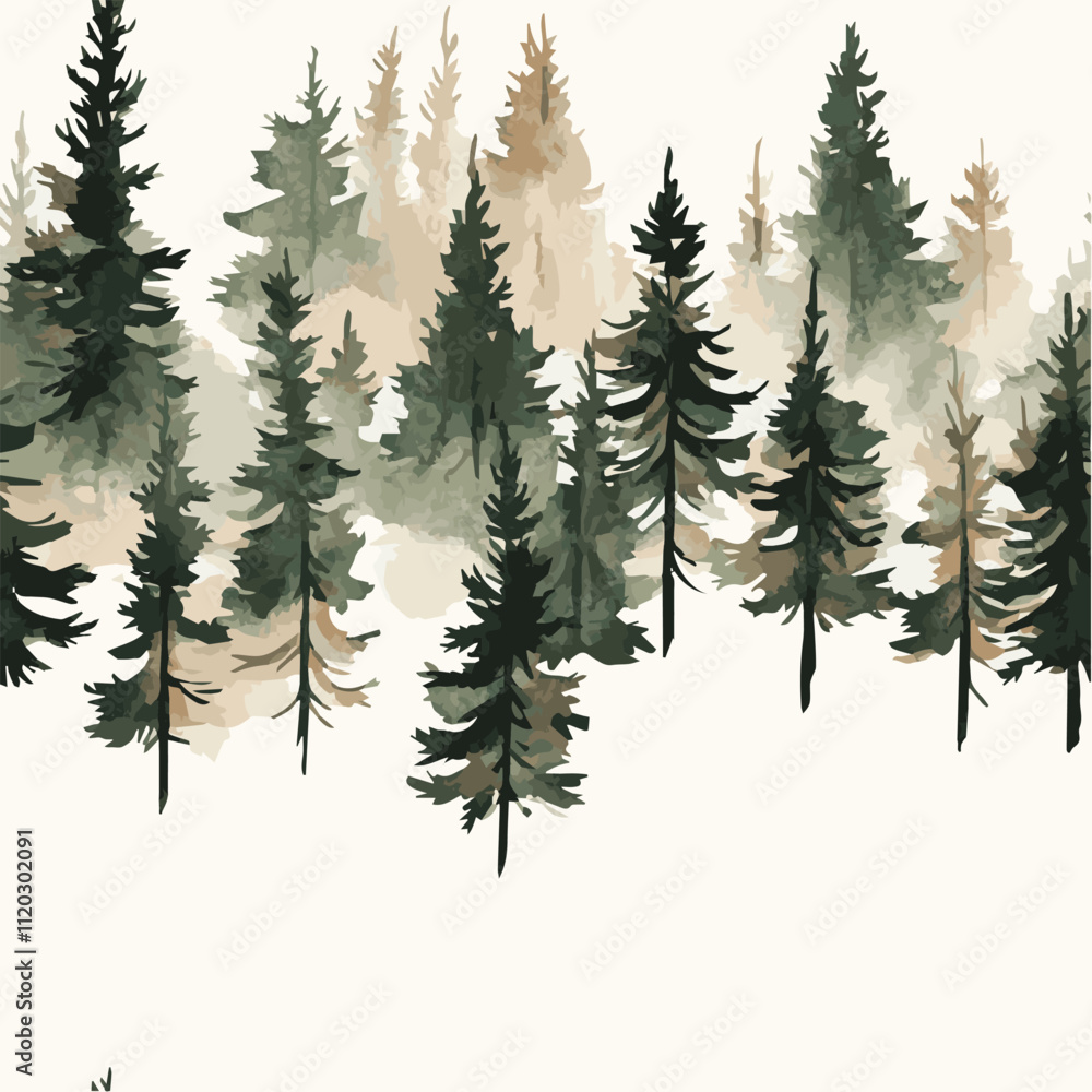 Obraz premium Vector seamless pattern of Christmas Watercolor Winter Forest
