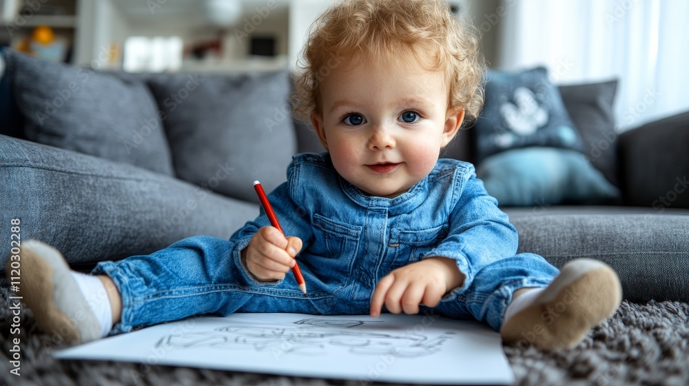 Young child drawing and coloring at home with a pencil and crayon, symbolizing creativity, early education, and artistic expression through simple sketches and paintings. Young child drawing and coloring at home with a pencil and crayon, symbolizing creativity, early education, and artistic expression through simple sketches and paintings.