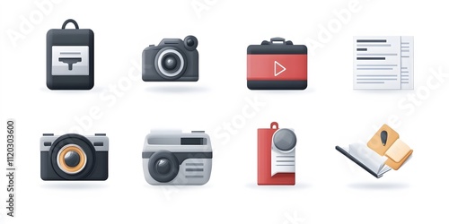 Theme: Press, Journalism, Icon Set, Shapes, Objects, on White Background, Abstract Image, Texture, Pattern Background, Wallpaper, Cover and Screen of Smartphone, PC, Laptop, 9:16 and 16:9 Format