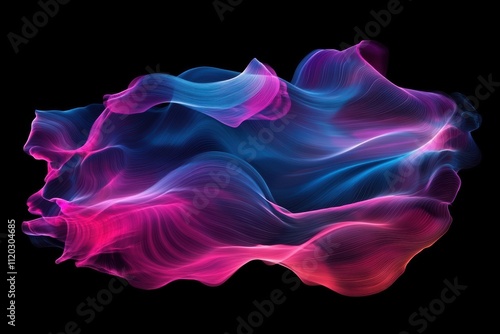 A colorful, abstract image of a wave with a pink and blue hue. Generative AI