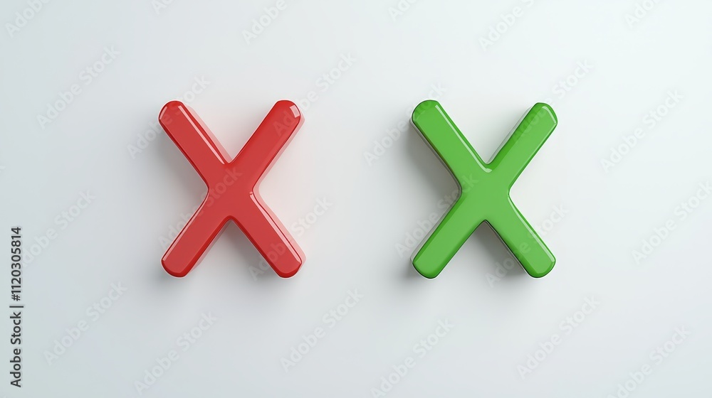 Obraz premium Two red and green crosses on a white surface