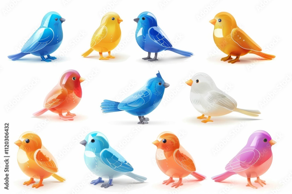 Bird icon isolated, glossy plastic 3d color birds illustration, realistic style animal, popular bird Bird icon isolated, glossy plastic 3d color birds illustration, realistic style animal, popular bird