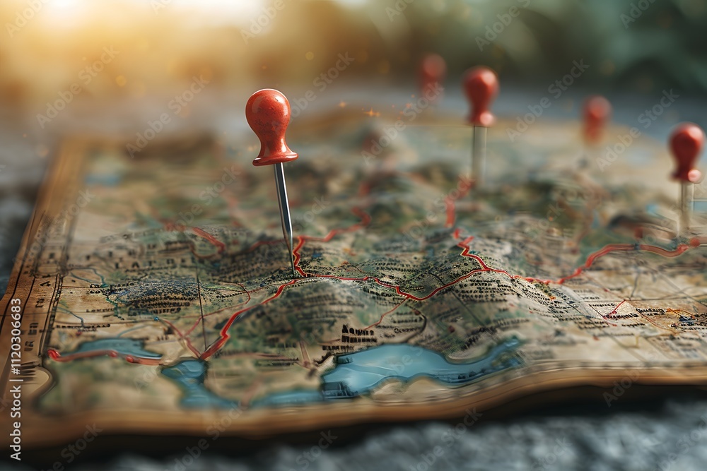 Detailed Map with Red Pushpins Marking Locations Detailed Map with Red Pushpins Marking Locations