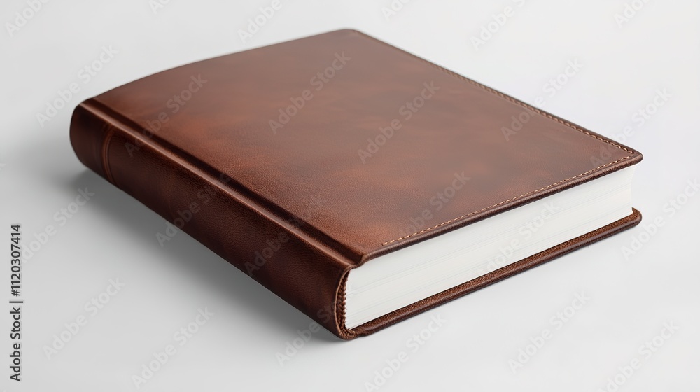 A classic brown leather-bound book rests on a light background, showcasing its smooth cover and pristine white pages. A classic brown leather-bound book rests on a light background, showcasing its smooth cover and pristine white pages.