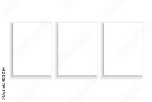 Framed blank panels. Minimal white background. Geometric shadow effect. Vector design.