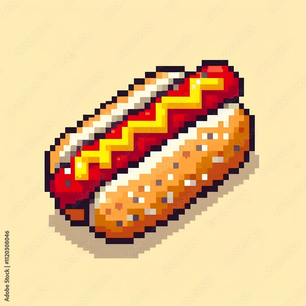 Obraz premium hot dog on a yellow background, pixel art