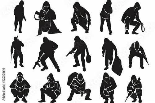 Obraz na płótnie Thief icon, criminal person sign, bandit in mask, burglar silhouette, killer, gangster or robber in balaclava w salonie
