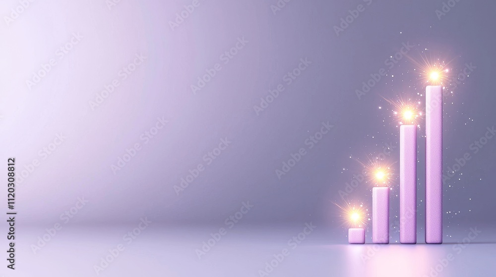 Fototapeta premium Soft Purple Growth Bar Graph with Sparkling Lights on a Minimalist Background for Business and Finance Concepts