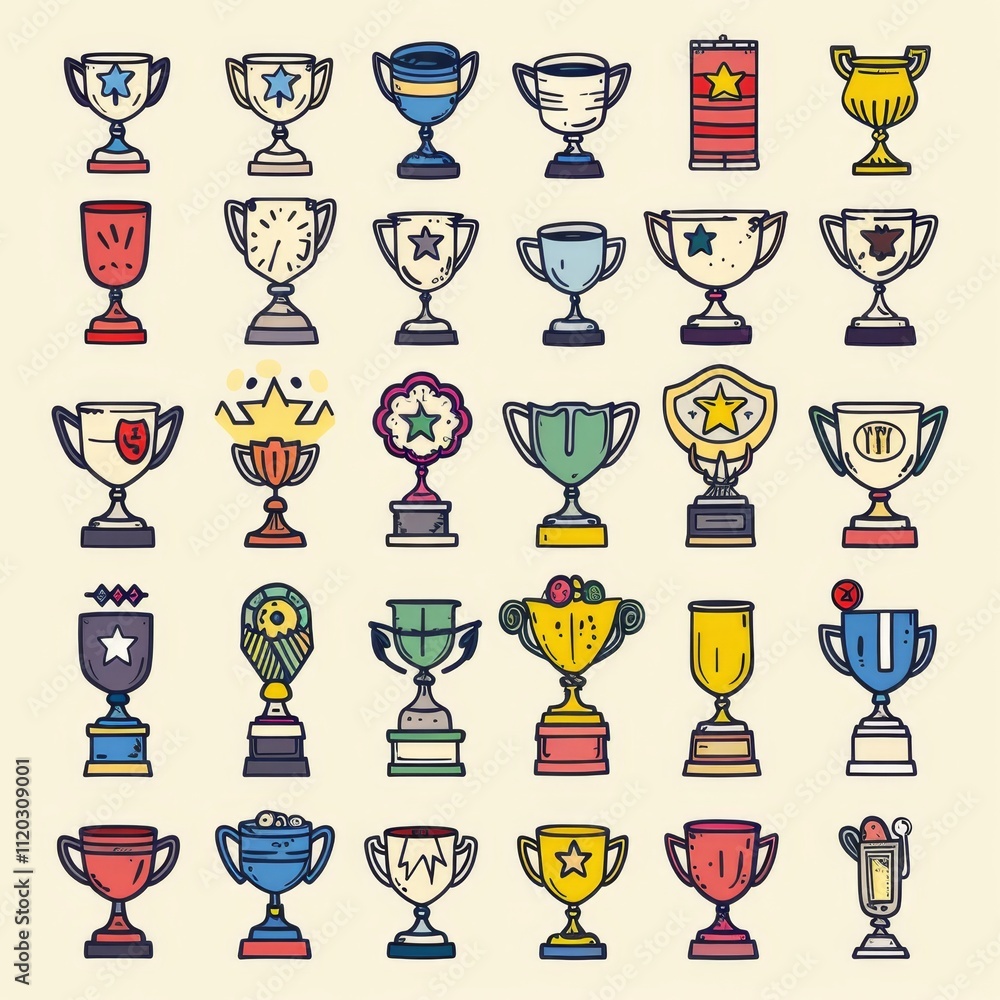 Trophy cups, golden goblet, silver reward, champion bowls. Contest winner award collection, prize cup Trophy cups, golden goblet, silver reward, champion bowls. Contest winner award collection, prize cup