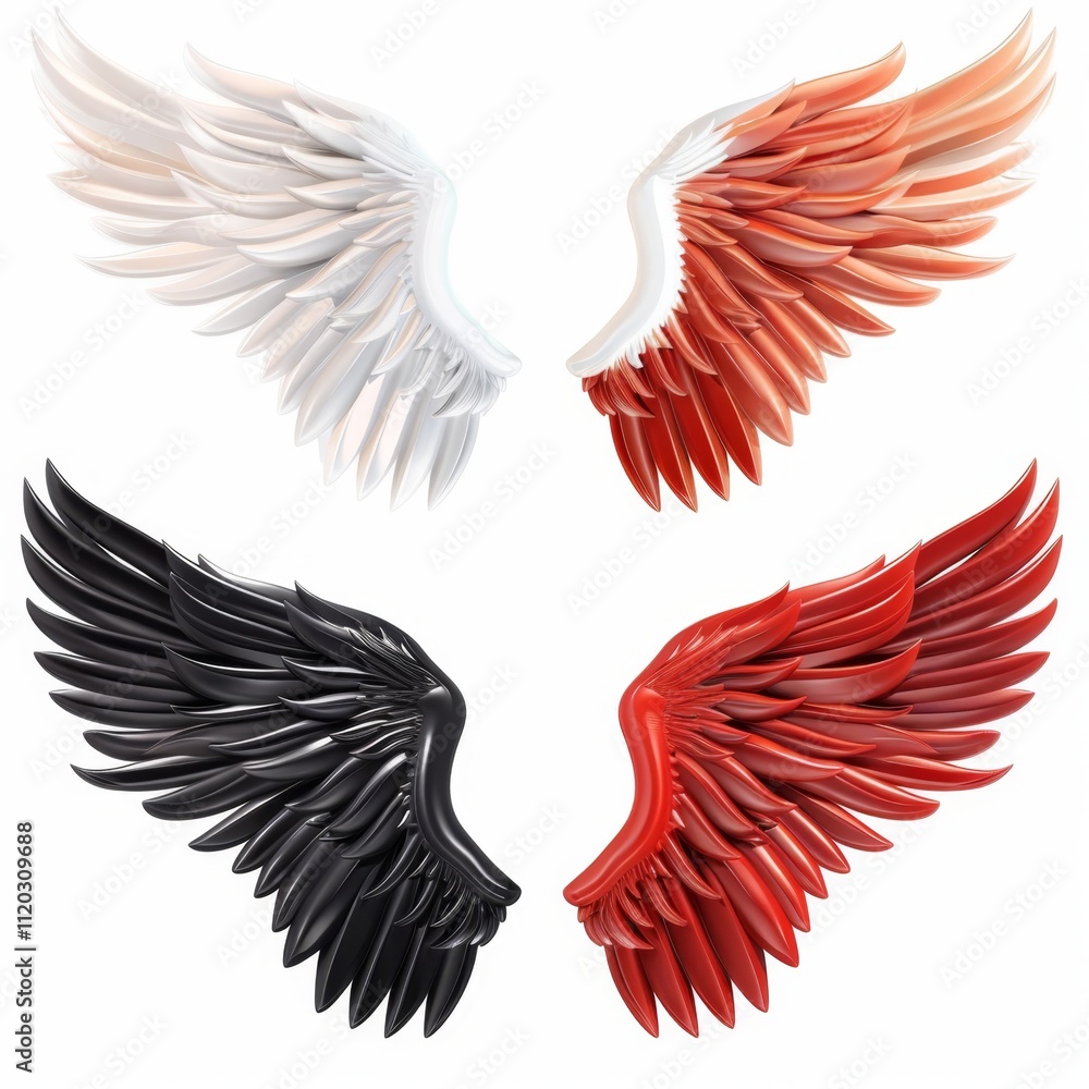Obraz premium Wings icon, angel wings emblem, bird feathers silhouette, pigeon sign, spirituality symbol, elegance flight