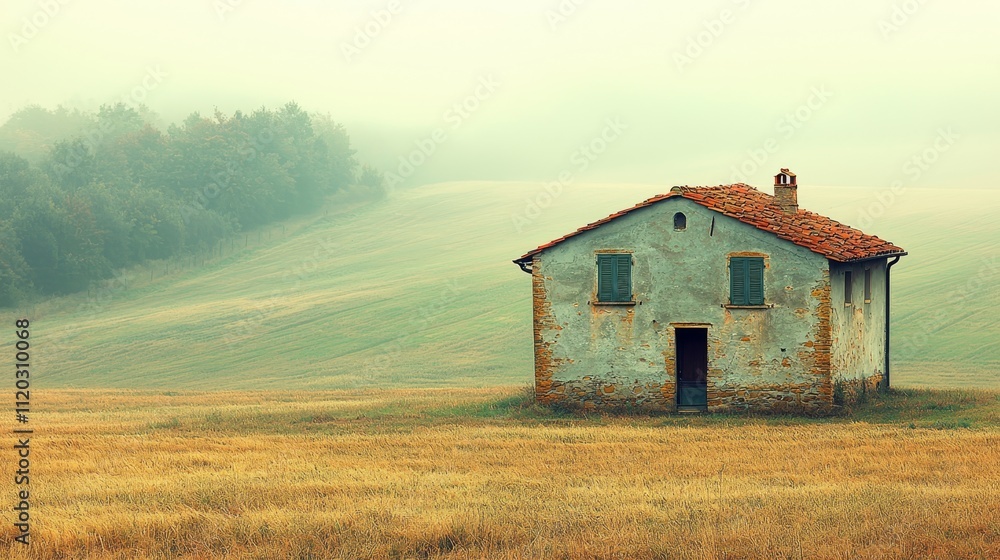 A small house in the middle of a grassy field A small house in the middle of a grassy field