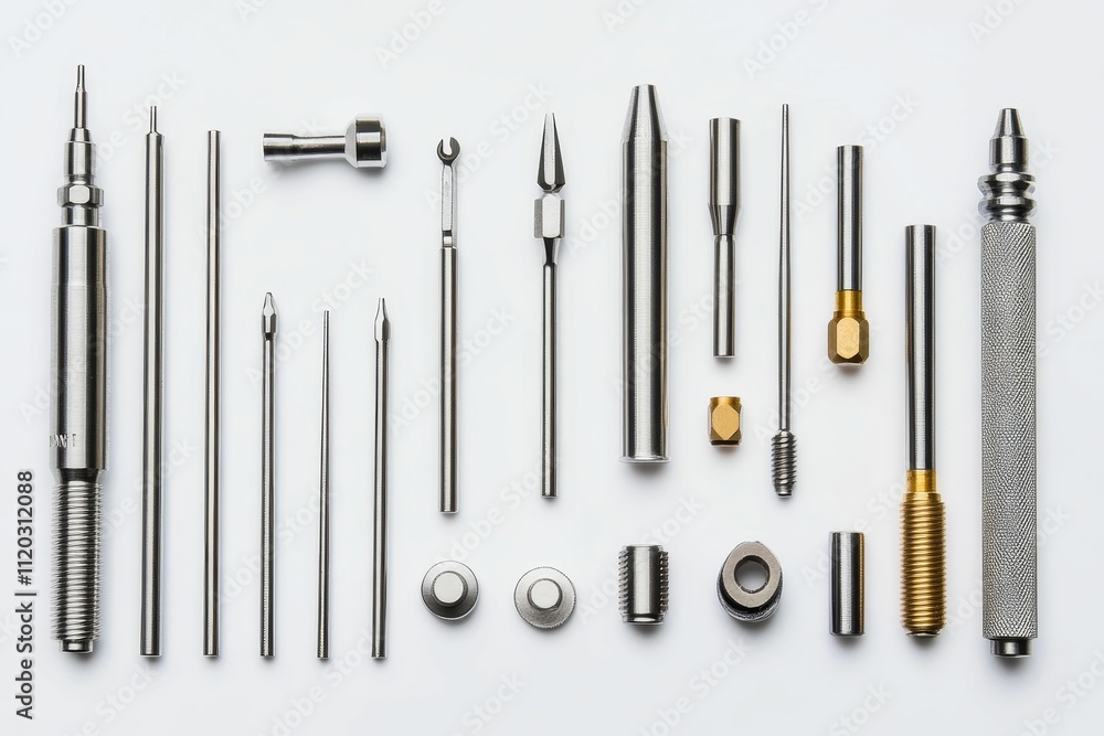 Precision metal tools arranged on white background. Precision metal tools arranged on white background.
