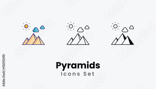 Pyramids Icons thin line and glyph vector icon stock illustration