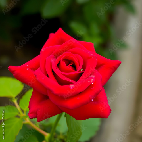 Red rose flower with water drops