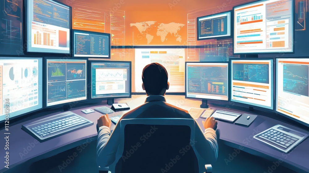Professional Remote Work Setup with Multiple Screens Professional Remote Work Setup with Multiple Screens
