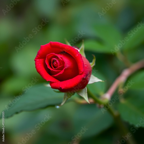 Red rose flower with water drops