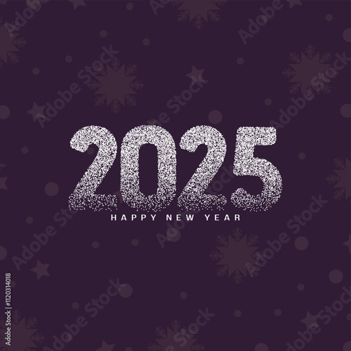 Happy new year 2025 white dotted text violet background