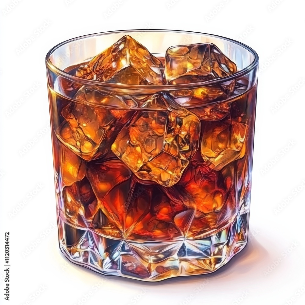 Enjoying a refreshing drink with ice cubes in a chilled glass at a cozy evening setting Enjoying a refreshing drink with ice cubes in a chilled glass at a cozy evening setting
