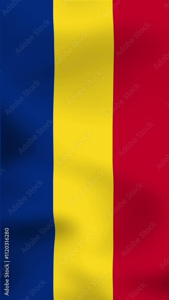 Vertical, portrait video waving national flag of Romania. Smooth animation with highly detailed, realistic animated background for social media, screens smartphone. Cloth motion, official colors. Vertical, portrait video waving national flag of Romania. Smooth animation with highly detailed, realistic animated background for social media, screens smartphone. Cloth motion, official colors.
