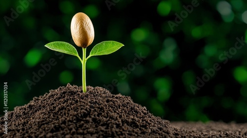 Nurturing growthseedling emerges from soil nature photography close-up shot vibrant green background renewal concept photo