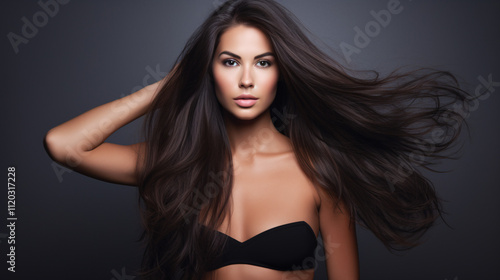 Wallpaper Mural Studio shot of an attractive brunette woman posing confidently for the camera with a smile. Torontodigital.ca