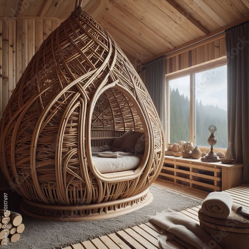 75 Sauna Nest A sauna built to resemble a bird's nest with a wov photo