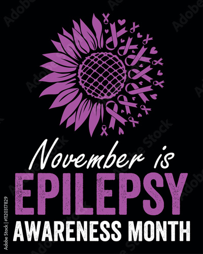 November is epilepsy awareness month, purple sunflower and ribbon