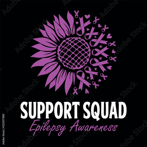 support squad epilepsy awareness month, purple sunflower and ribbon