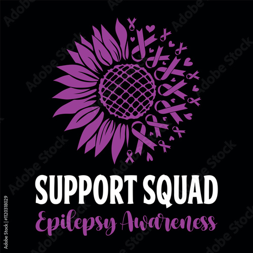 support squad epilepsy awareness month, purple sunflower and ribbon