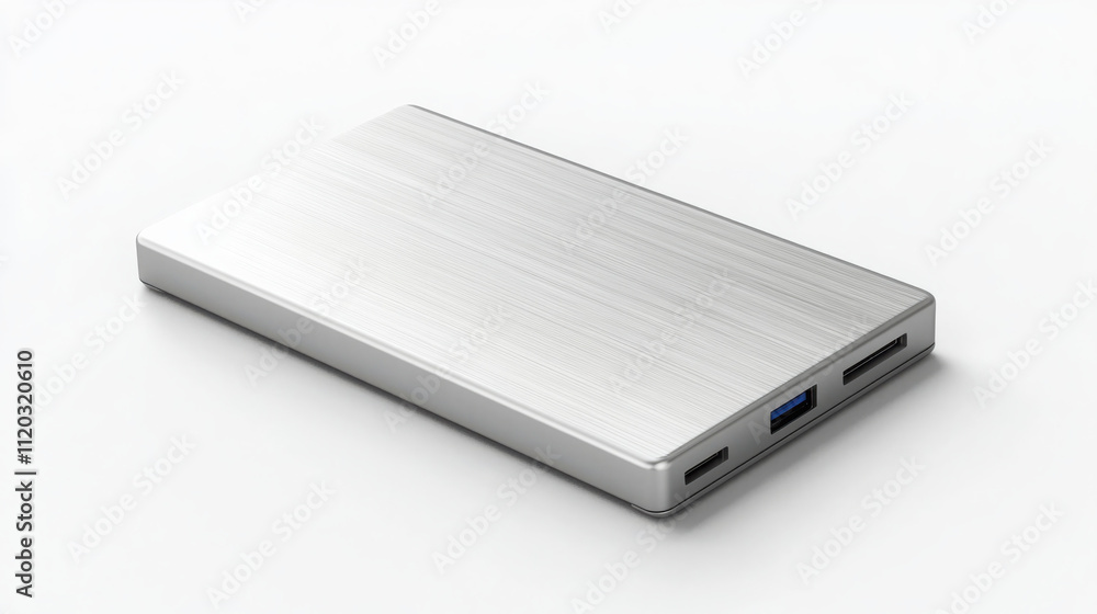 Showcasing a sleek ultra-slim portable external data storage device white background modern user-friendly design technology concept Showcasing a sleek ultra-slim portable external data storage device white background modern user-friendly design technology concept
