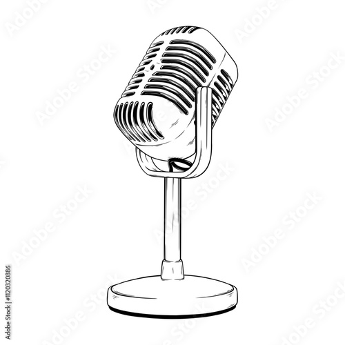 old microphone vector line art drawing illustration