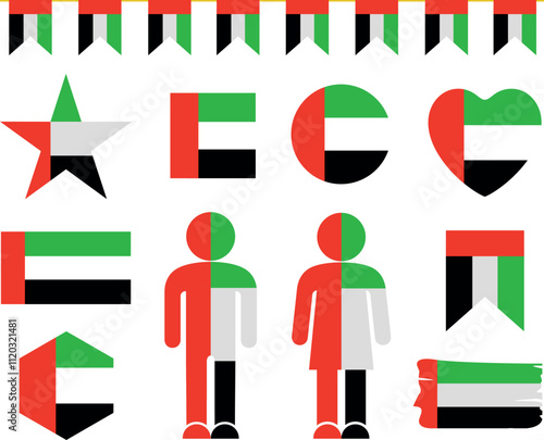 Flag of the United Arab Emirates set. Isolated Flag of the United Arab Emirates on white background