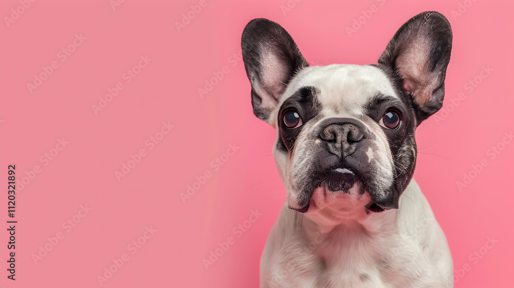 french bulldog with dark nose head up on pink background french bulldog with dark nose head up on pink background