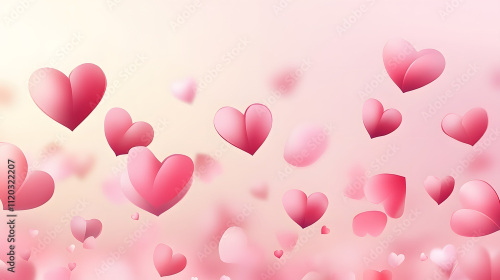 Pink Hearts Floating in a Soft Pastel Background Pink Hearts Floating in a Soft Pastel Background
