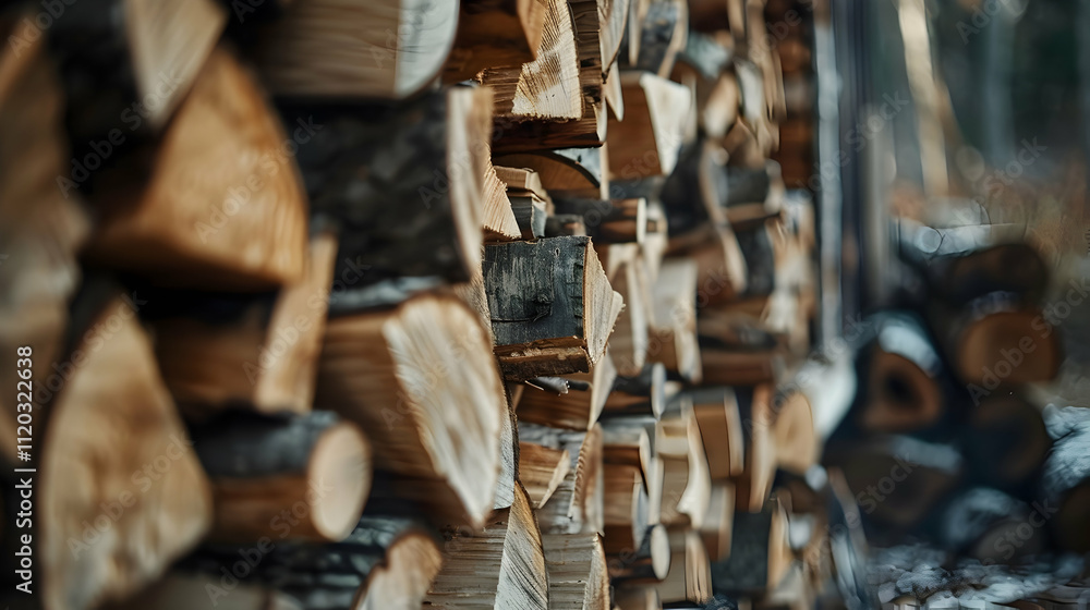 selective focus of brown textured cut stacked firewood selective focus of brown textured cut stacked firewood