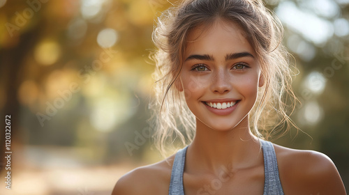 smiling woman doing sport exercises running jogging in morning park