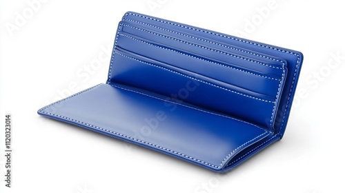 Sleek Blue Leather Wallet Open Displaying Interior Card Slots Stylish Accessory Product Photography photo