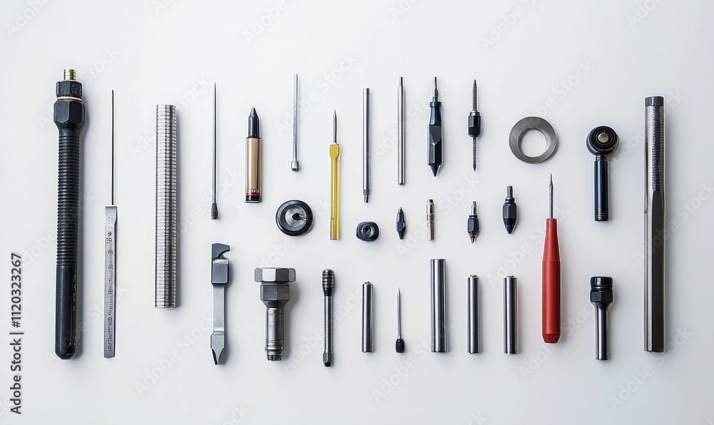 Precision instruments arranged neatly on a white surface. Precision instruments arranged neatly on a white surface.