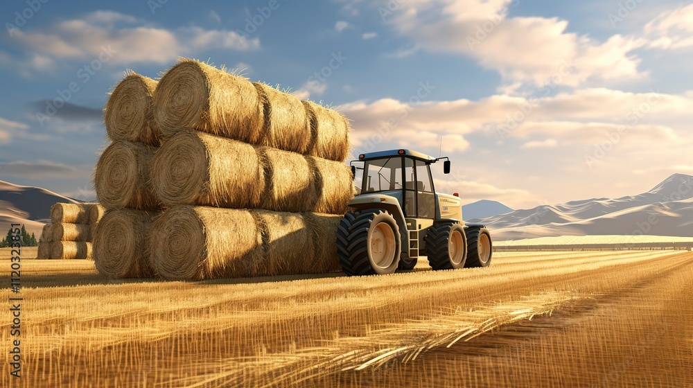 Obraz premium A photo of a baler wrapping hay bales.
