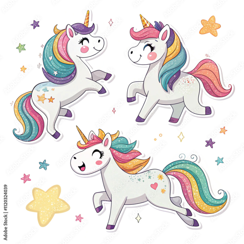 Fototapeta premium Unicorn Stickers with White Background