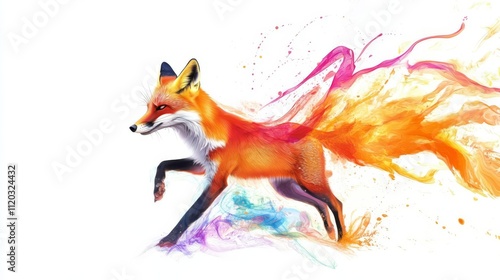 Colorful abstract fox with vibrant motion. photo