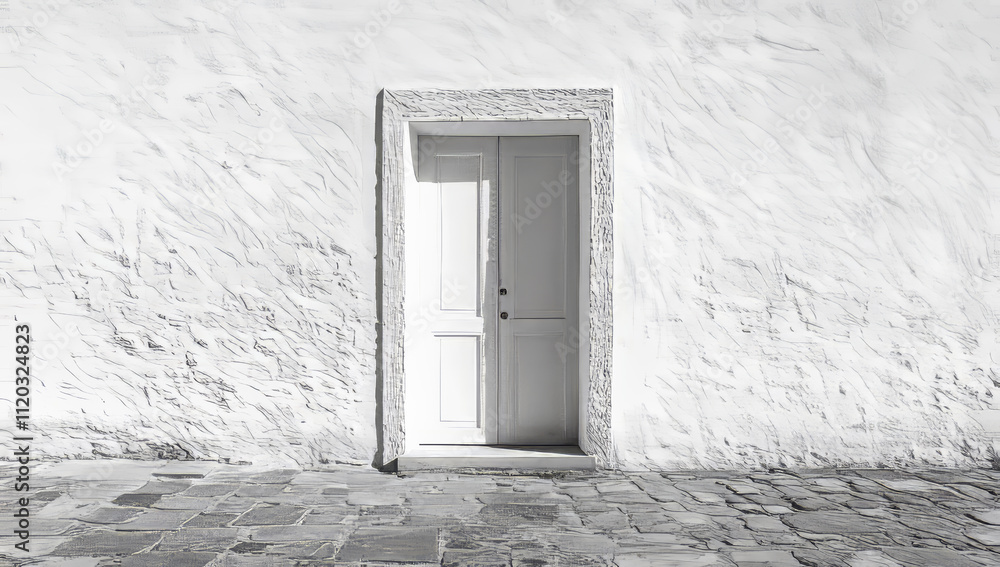 A white door with a black handle sits in front of a white wall. The door is open, and the light shining on it creates a sense of emptiness and loneliness A white door with a black handle sits in front of a white wall. The door is open, and the light shining on it creates a sense of emptiness and loneliness