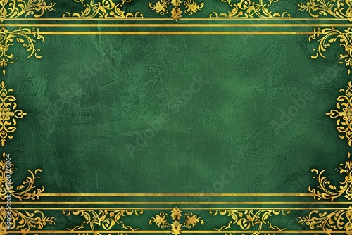 A green background with gold trim