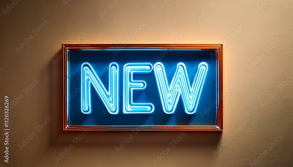 A bold blue neon sign displaying the word 