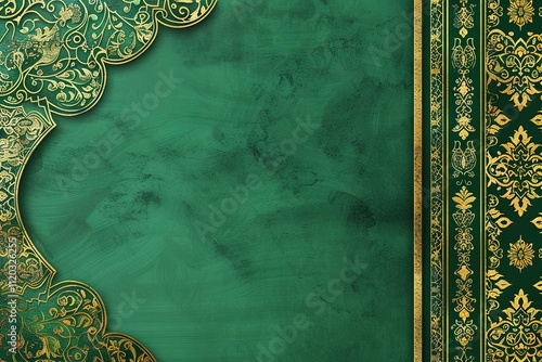 A green background with gold trim and a gold border photo