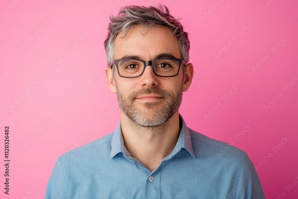 Confident Man with Glasses Against a Pink Background: A Modern Portrait Confident Man with Glasses Against a Pink Background: A Modern Portrait