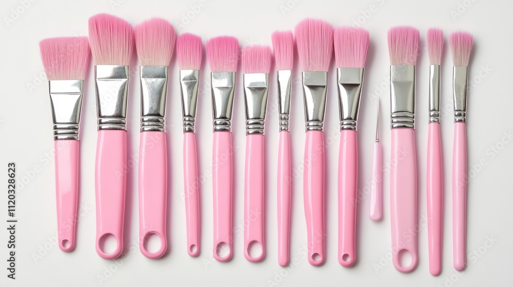 Illustration Set of pink paint brushes for creative art supplies. Ai generated image Illustration Set of pink paint brushes for creative art supplies. Ai generated image