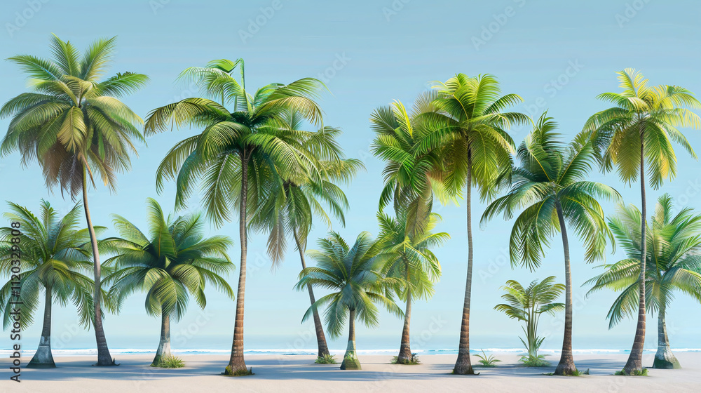 Cocos nucifera and Phoenix canariensis trees, collection with a realistic style. Cocos nucifera and Phoenix canariensis trees, collection with a realistic style.