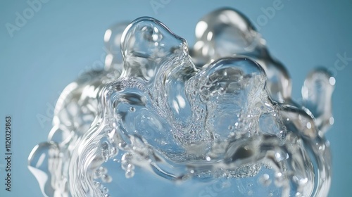 Rising bubbles in slow motion, their movement captured against a deep oceanic blue background