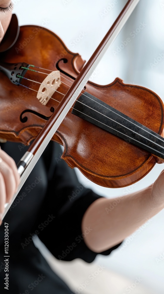 Woman playing violin in modern studio capturing resonant music indoor space close-up perspective artistic expression Woman playing violin in modern studio capturing resonant music indoor space close-up perspective artistic expression